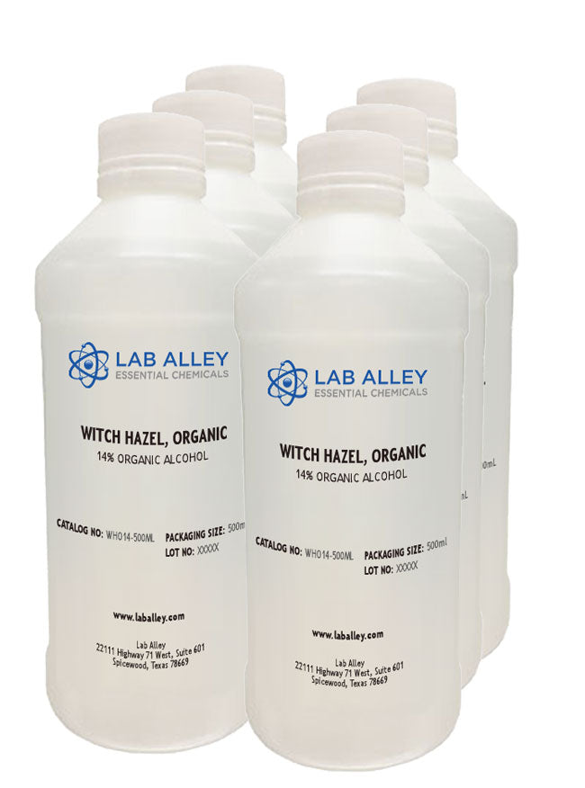 6 x 500mL LabAlley certified organic witch hazel pulp extract with 14% organic alcohol