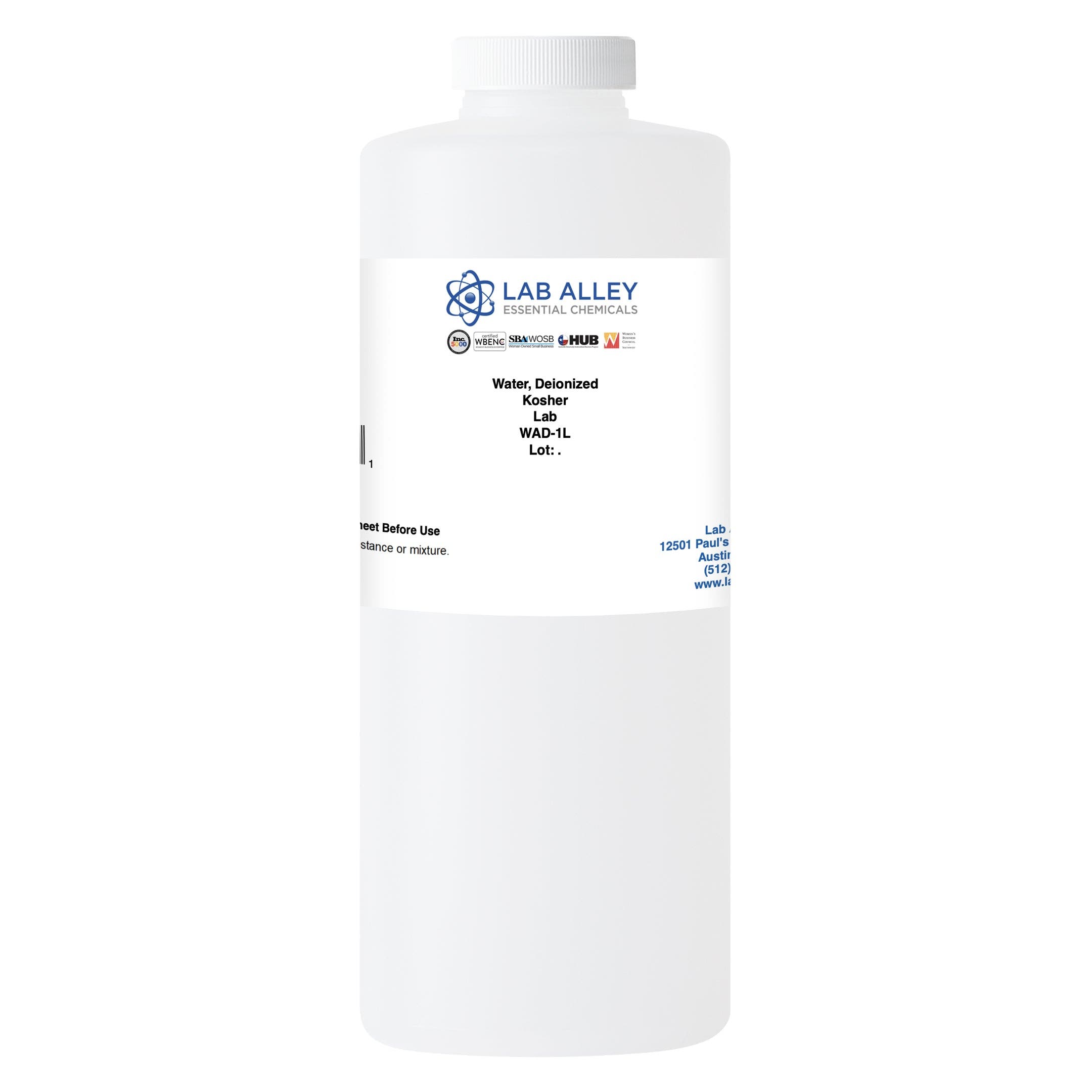 Deionized Water Lab Grade, Kosher