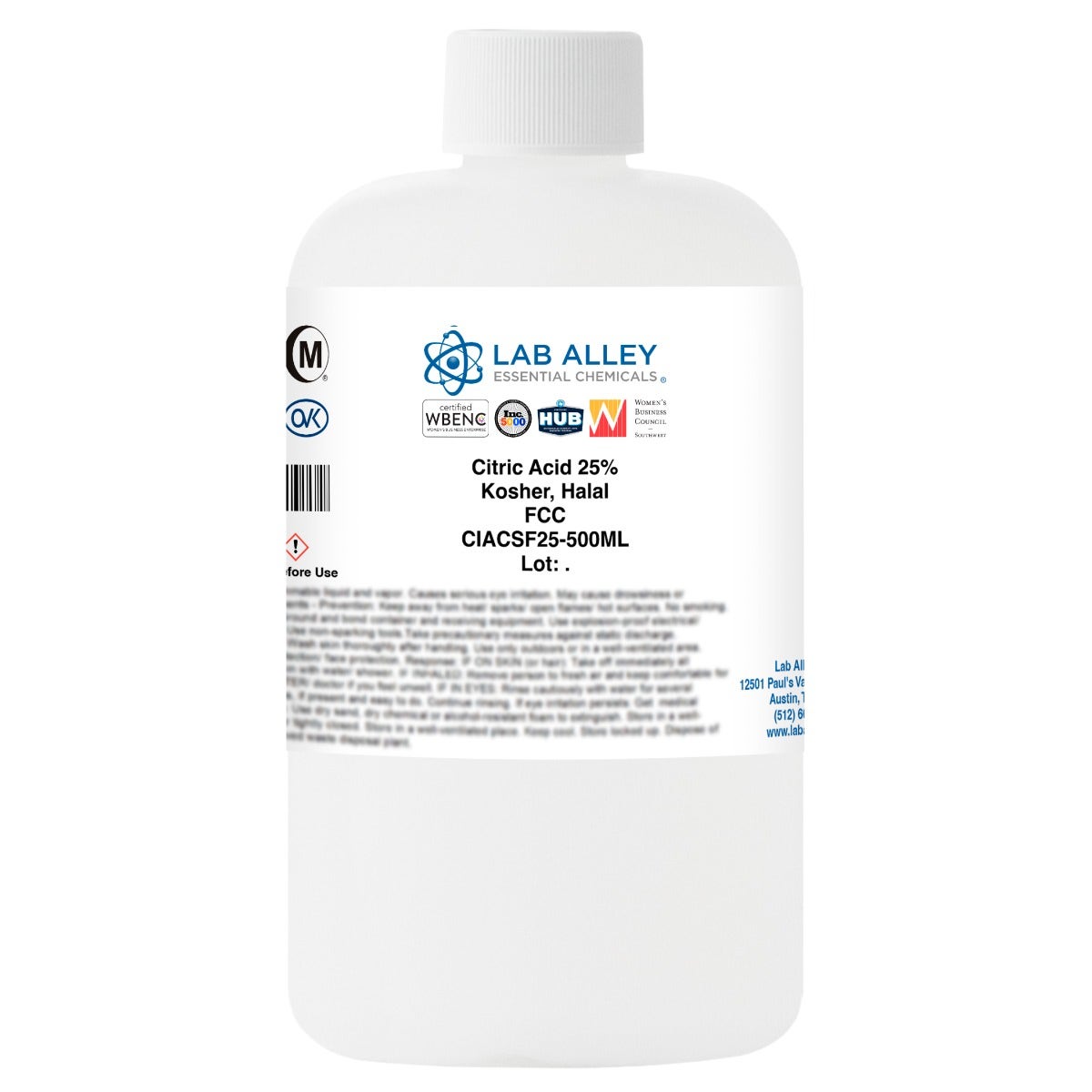 Citric Acid 25% Solution, FCC, Kosher, Halal