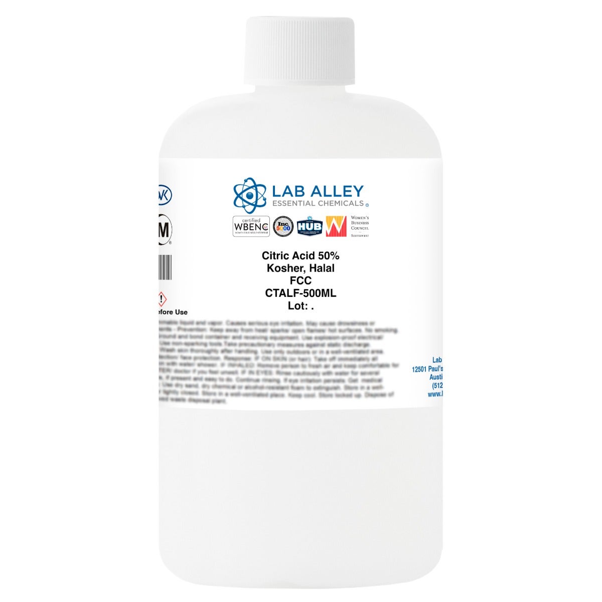 Citric Acid 50% Solution, FCC/Food Grade, Kosher, Halal