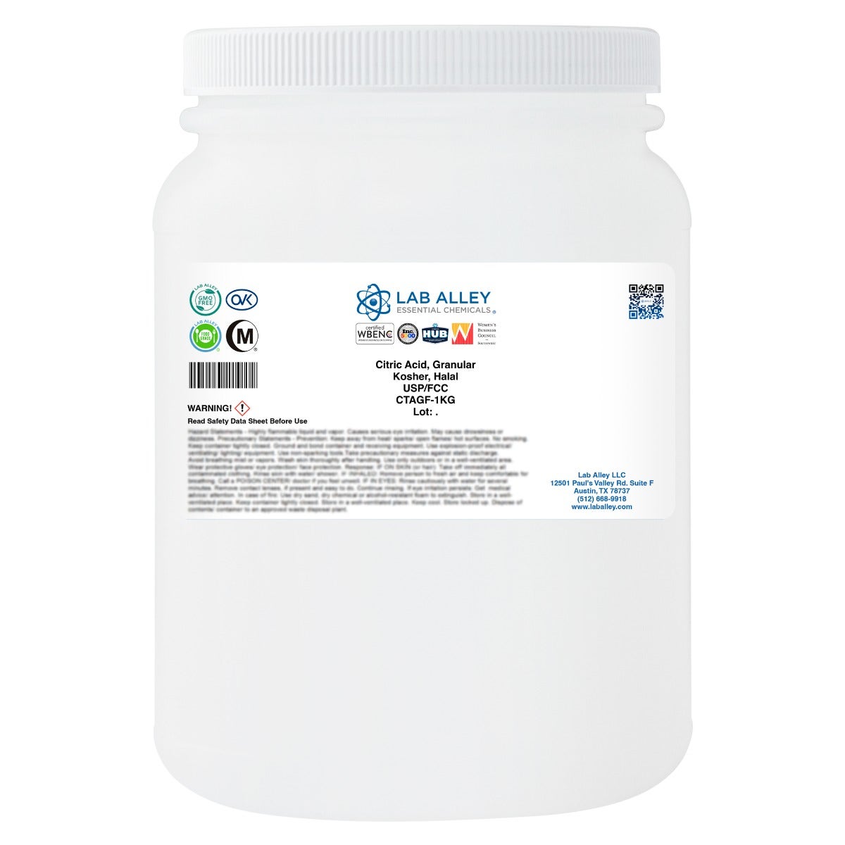 Citric Acid, Anhydrous, Granular, USP/FCC/Food Grade, Kosher, Halal