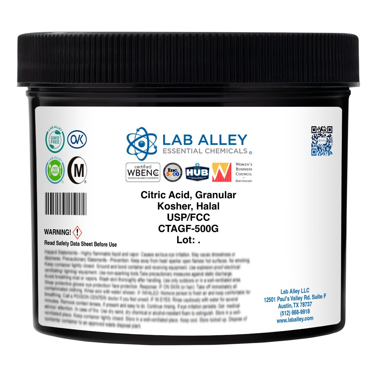 Citric Acid, Anhydrous, Granular, USP/FCC/Food Grade, Kosher, Halal