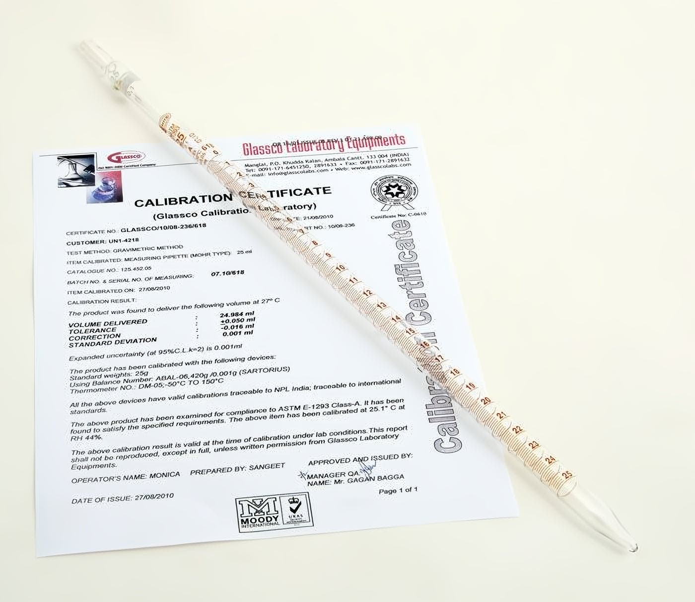Class A Measuring (Mohr) Pipettes, Individually Certified