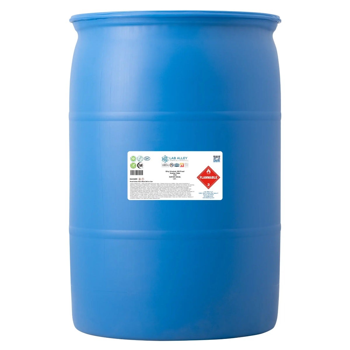 Ethanol 200 Proof (100%) Undenatured Alcohol, USP/FCC Food Grade, Kosher, Halal, 55 Gallon Drum