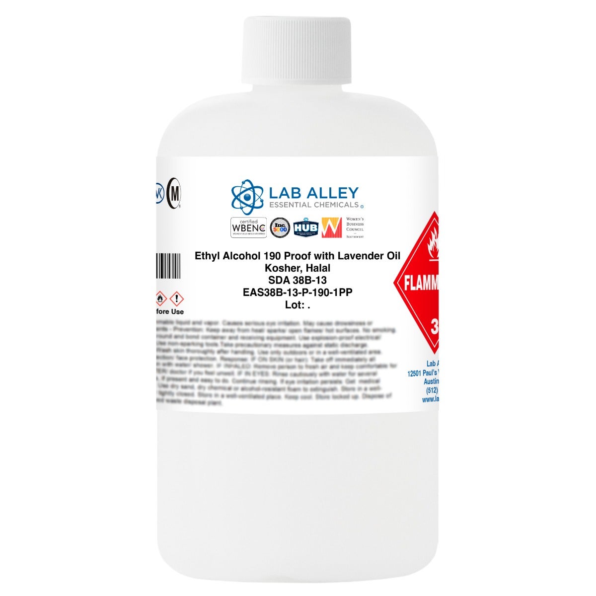 Ethanol 190 Proof (95%) w/ Lavender Oil, Kosher, Halal (SDA 38B-13)