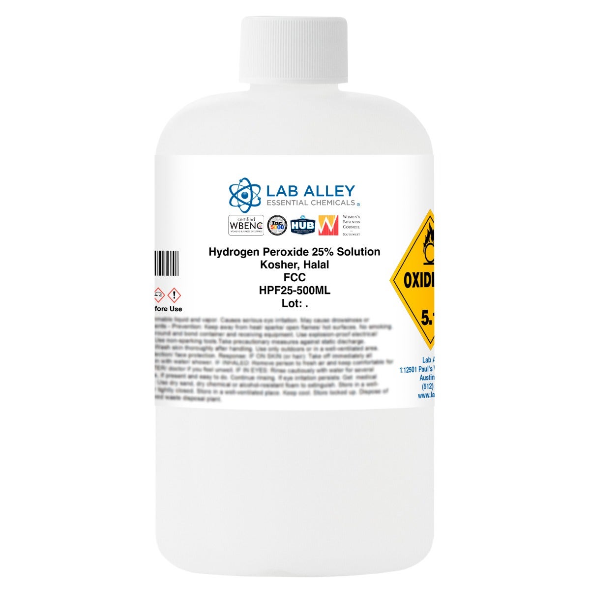 Hydrogen Peroxide 25% Solution, Food Grade, Kosher, Halal