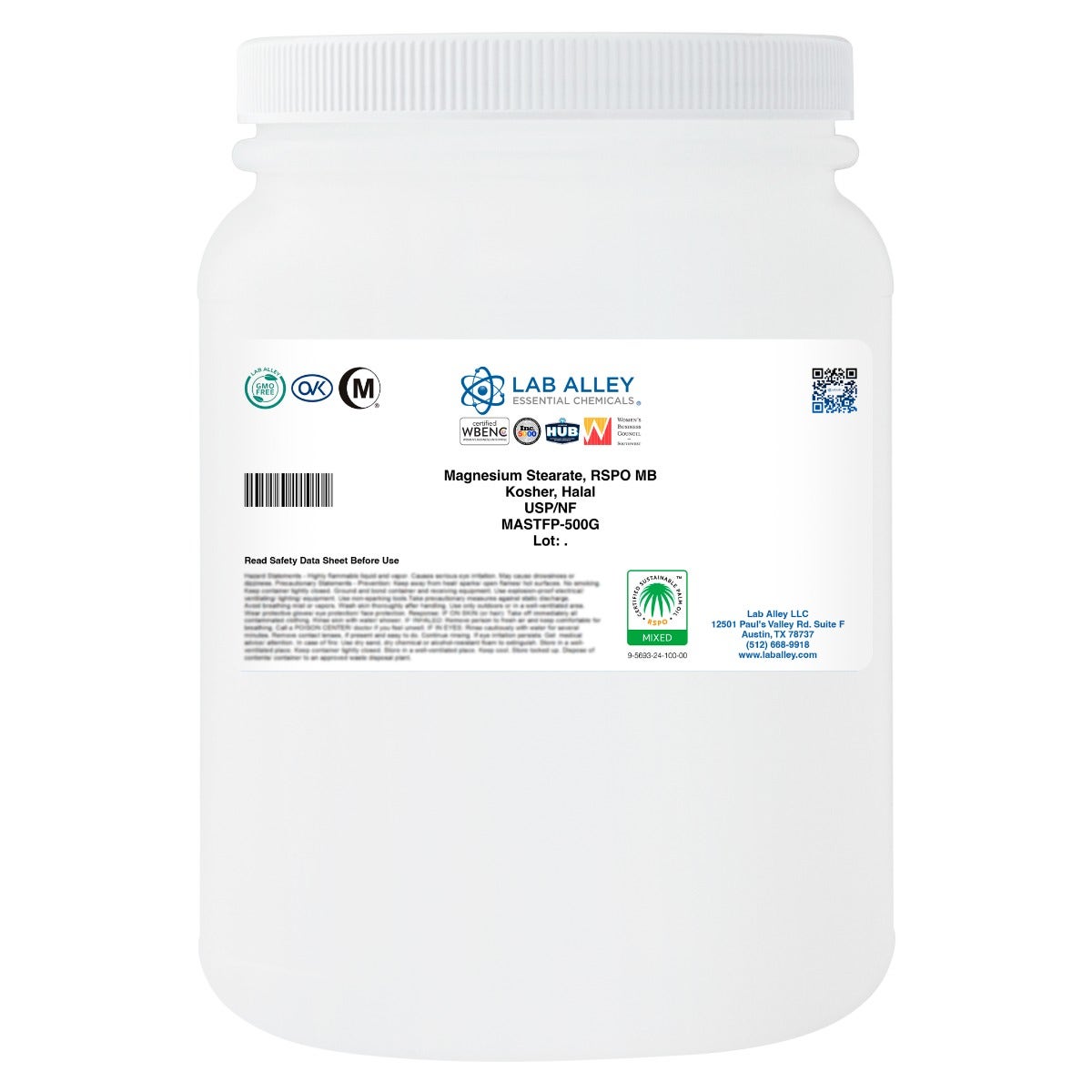 Magnesium Stearate, Derived from Palm Oil, RSPO MB, Kosher, Halal