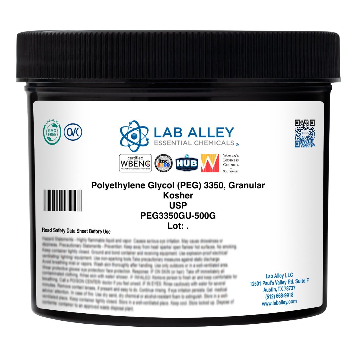 Polyethylene Glycol (PEG) 3350, Granular, USP Grade, Kosher | Lab