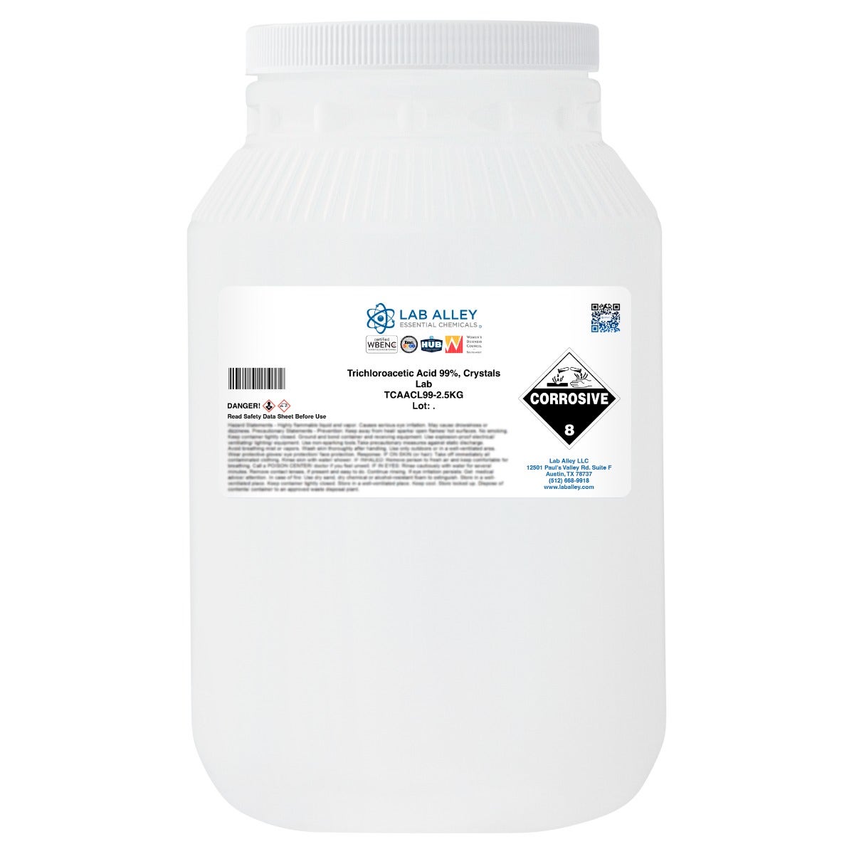 Trichloroacetic Acid 99%, Crystals, Lab Grade | Lab Alley