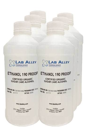 6 Bottles Per Case, 500ml Size. Organic Sugar Cane Alcohol 190 Proof, 6 Bottles Of Food Grade Ethanol 95%, Price: $112. Organic Cane Alcohol For Extraction And Tinctures, Formulating Skincare Products, Making Perfume