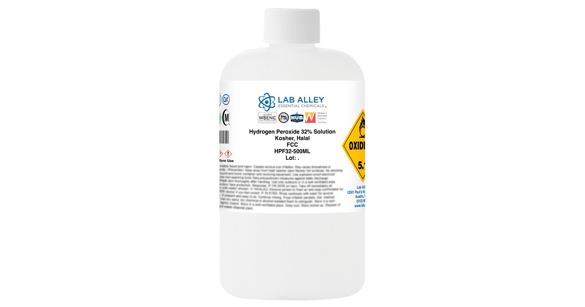 Hydrogen Peroxide 32% Solution, Food Grade, Kosher, Halal | Lab Alley